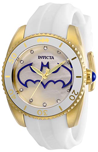 Invicta Women's DC Comics Stainless Steel Quartz Watch with Silicone Strap, White, 18 (Model: 29300)