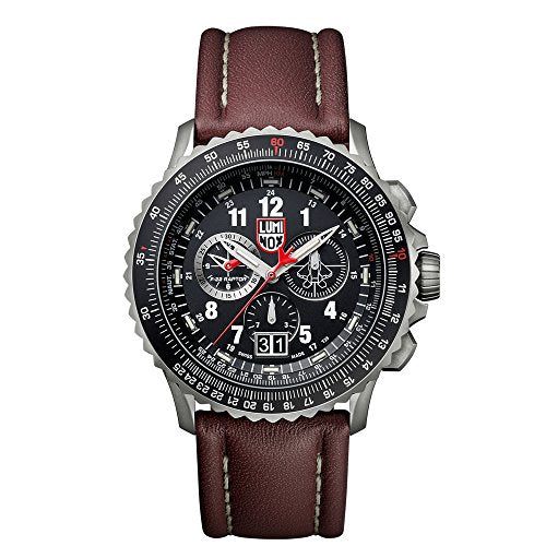Luminox 9247 Men's Air F-22 Raptor 9240 Black Dial Brown Leather Strap Chrono Dive Watch