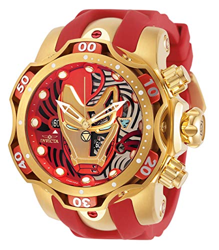Invicta Men's Marvel Quartz Watch with Stainless Steel, Silicone Strap, Gold, Red, 26 (Model: 30552)