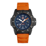Luminox Navy Seal Mens Watch Blue Display Orange Band (XS.3603/3600 Series): 200 Meter Waterproof + Hardened Mineral Glas + Light Weight Carbon Case