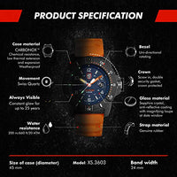 Luminox Navy Seal Mens Watch Blue Display Orange Band (XS.3603/3600 Series): 200 Meter Waterproof + Hardened Mineral Glas + Light Weight Carbon Case