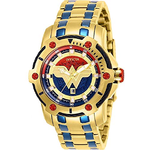 Invicta Women's DC Comics Quartz Watch with Stainless Steel Strap, Gold, Blue, 20 (Model: 26839)