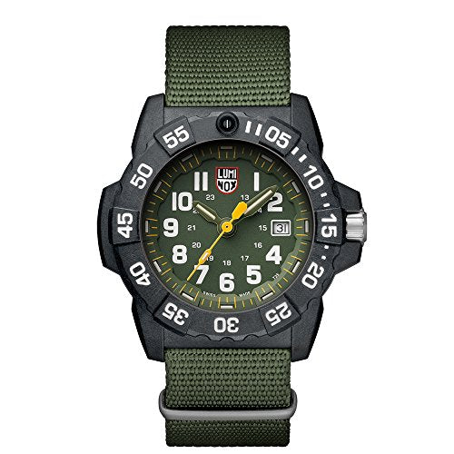 Luminox Men's SEA Stainless Steel Swiss-Quartz Watch with Nylon Strap, Green, 24 (Model: 3517)